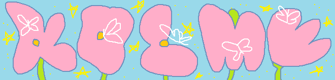 a banner drawing with the text 'KOLME' written in flowers