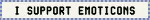 a blinkie featuring these emoticons ':3 XD :p B) :V 0_0' with text that says 'I SUPPORT EMOTICONS'