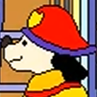 a bust shot of a cartoon firefighter dog