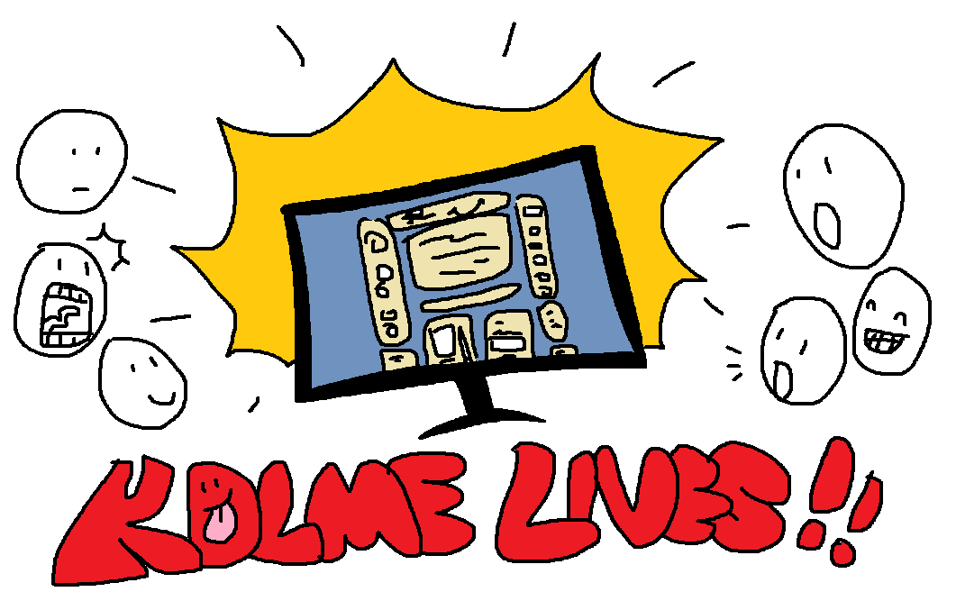 a news banner that say 'KOLME LIVES' in red letters, with a computer screen with the website behind it, and a few faces on the side gawking